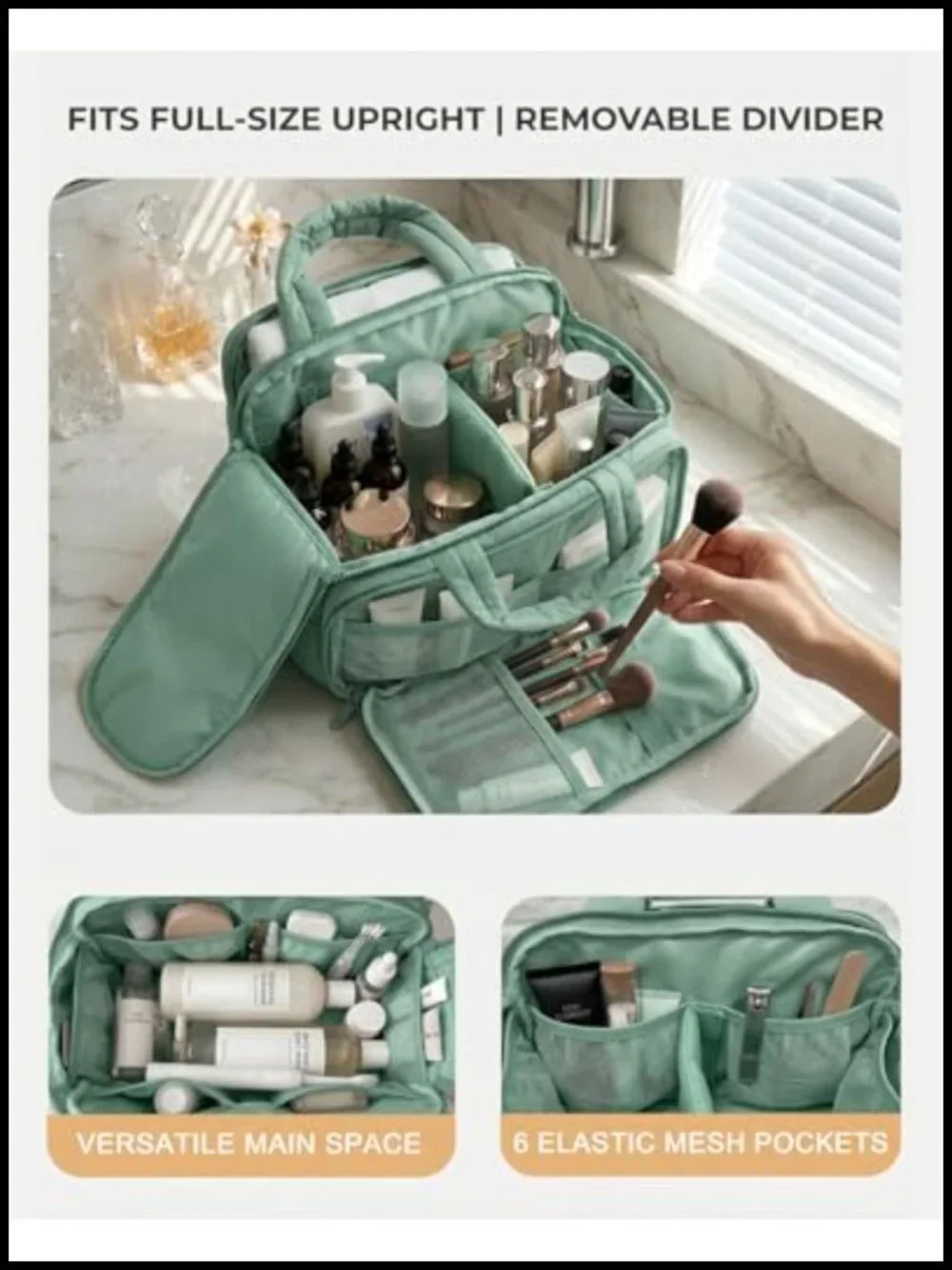 Large Quilted Puffer Toiletry Bag with Removable Divider & Shoulder Strap,